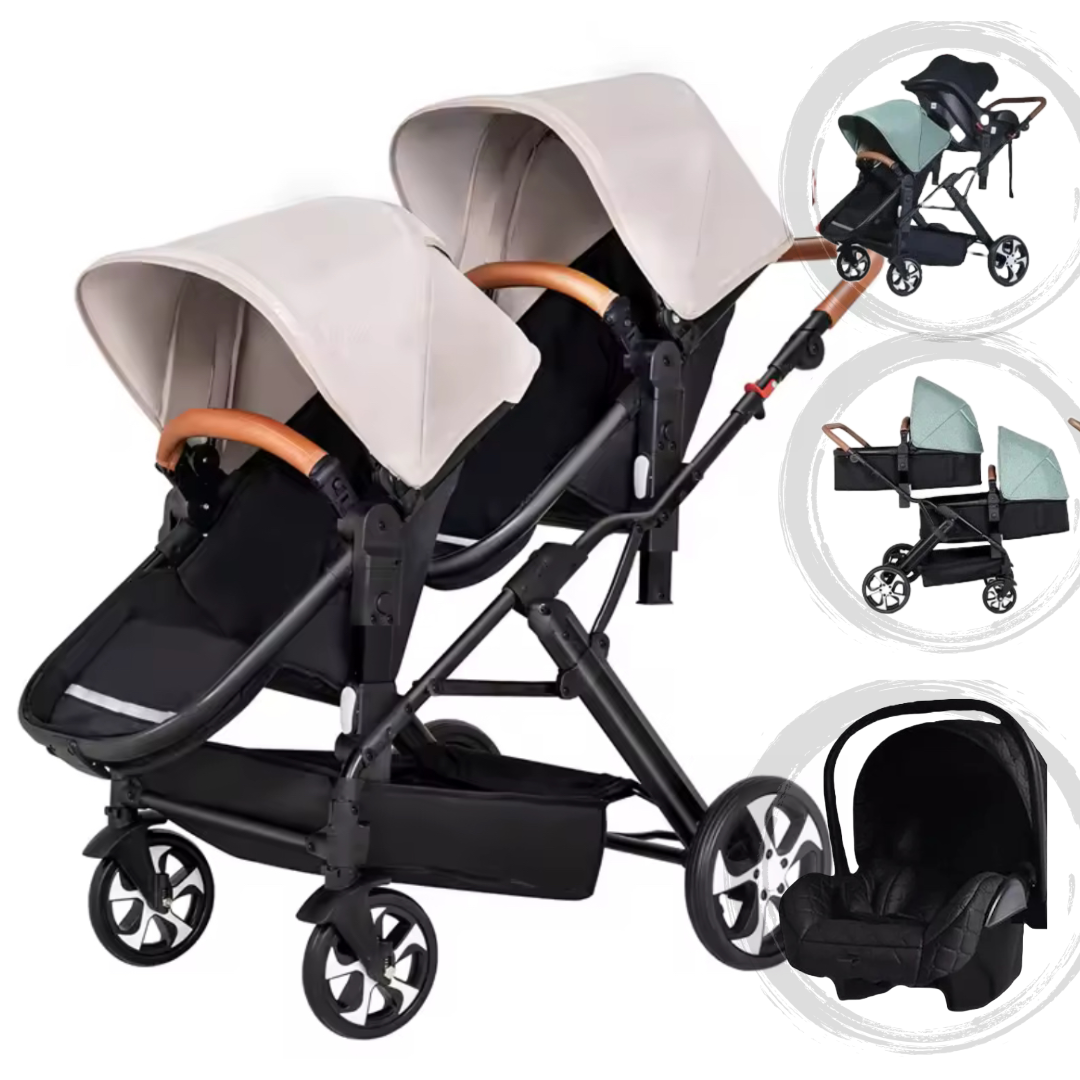 Présentation et possible configuration de notre Poussette double 3 en 1 - Jumo /Beige